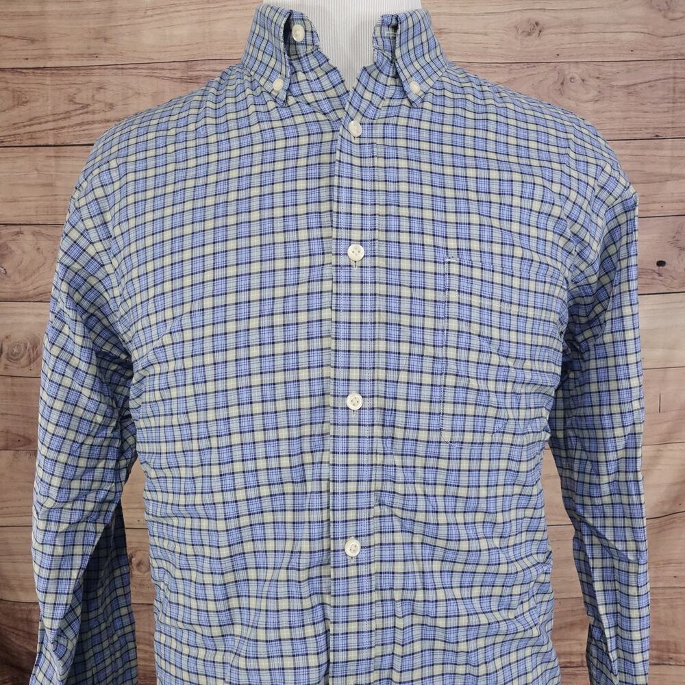 ROUNDTREE & YORKE BLUE GREEN‎ CHECK BUTTON DOWN SHIRT MENS SIZE L LARGE